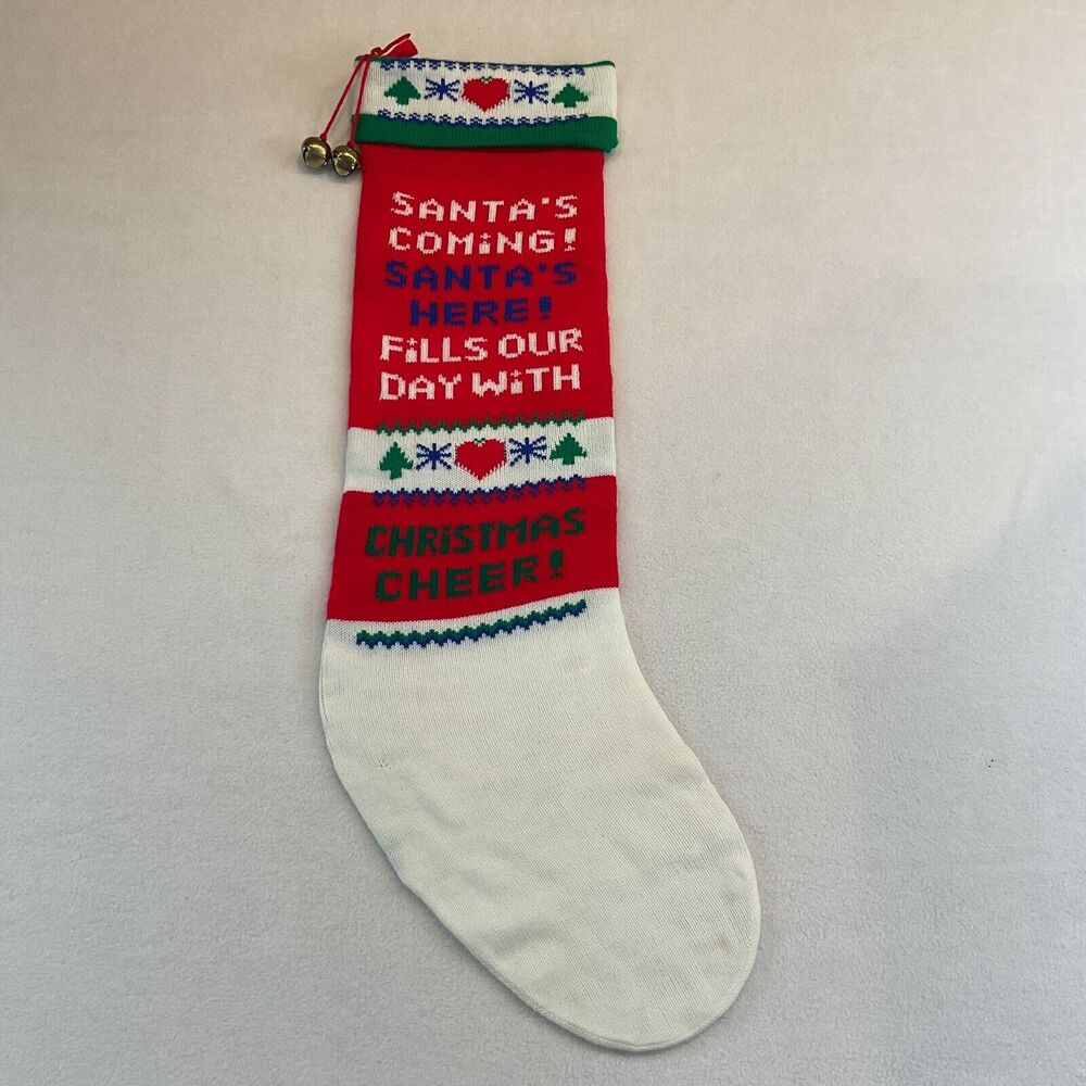 Kurt Adler Christmas Stocking Santa’s Coming Knitted Knit Oversized Taiwan Bells